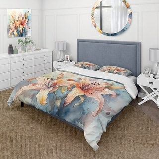 Designart "Orange Lily Symphony I" Orange Modern - Bedding Cover Set